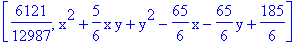 [6121/12987, x^2+5/6*x*y+y^2-65/6*x-65/6*y+185/6]